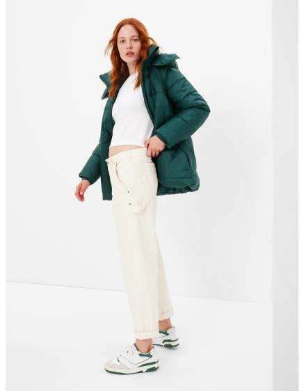 Prešívaná bunda s kapucňou Zelená