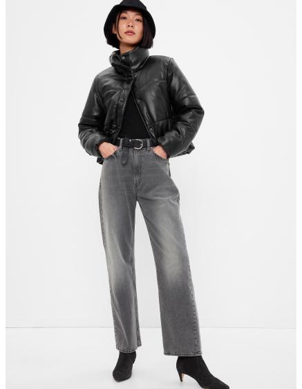 Bunda z umelej kože Crop Black