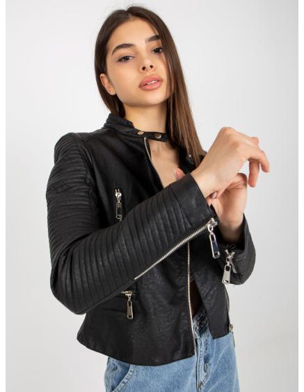 Dámska bunda z ekokože s vreckami LITICHA čierna