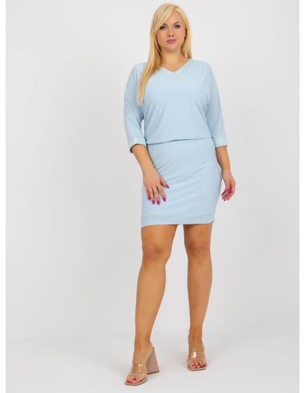 E-shop Dámske šaty s 3/4 rukávmi plus size OCTAVIA svetlo modré