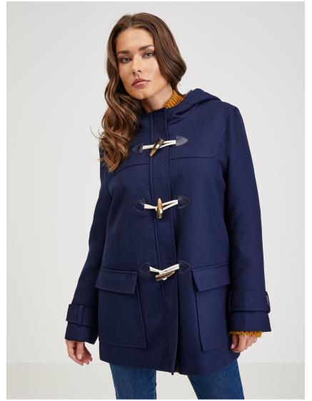 Tmavomodrý dámsky kabát s kapucňou