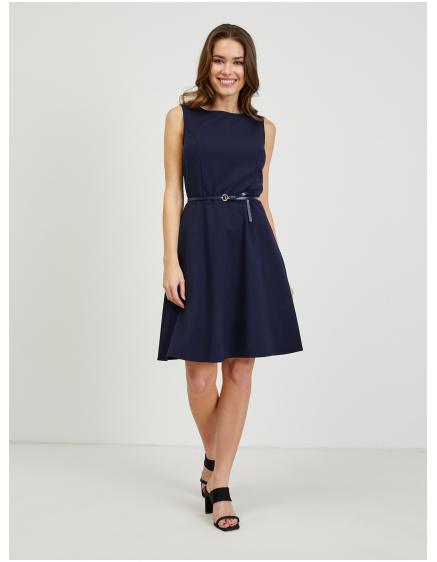 E-shop Tmavomodré dámske šaty s opaskom