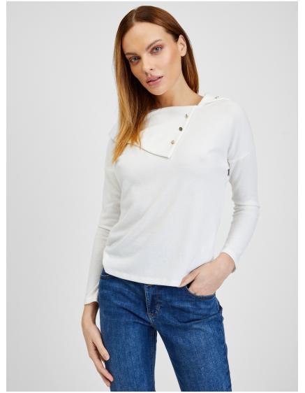 E-shop Biele dámske tričko s ozdobnými detailmi