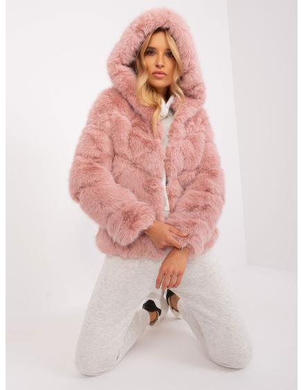 Dámska bunda s kožušinou a kapucňou SPIA ružová