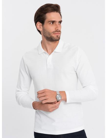E-shop Pánske tričko s dlhým rukávom a polo golierom V1 OM-POBL-0114 biele