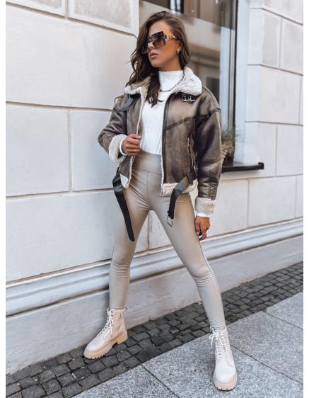 Dámska kožená bunda EMERALD khaki