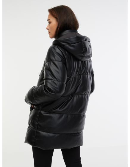 Čierny dámsky prešívaný koženkový kabát