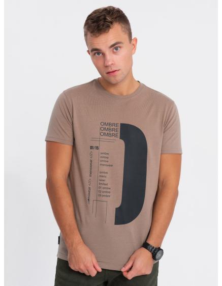 E-shop Pánske bavlnené tričko s potlačou V2 OM-TSPT-0166 svetlohnedé
