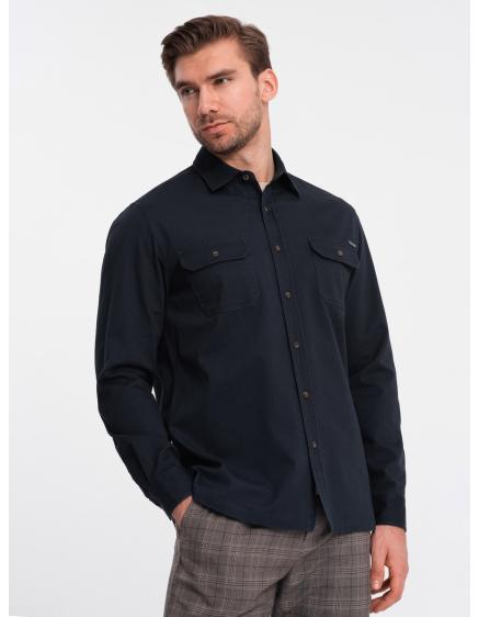 E-shop Pánska bavlnená košeľa REGULAR FIT s vreckami na gombíky V3 OM-SHCS-0146 tmavomodrá