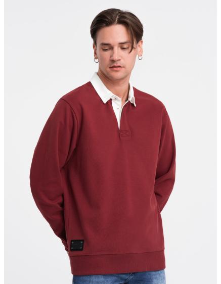 Pánsky sveter s bielym polo golierom V3 OM-SSNZ-0132 bordová