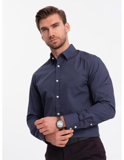 E-shop Pánska bavlnená vzorovaná košeľa SLIM FIT tmavomodrá