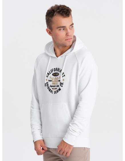 E-shop Pánska mikina s kapucňou a klokaním vzorom V1 OM-SSPS-0151 biela