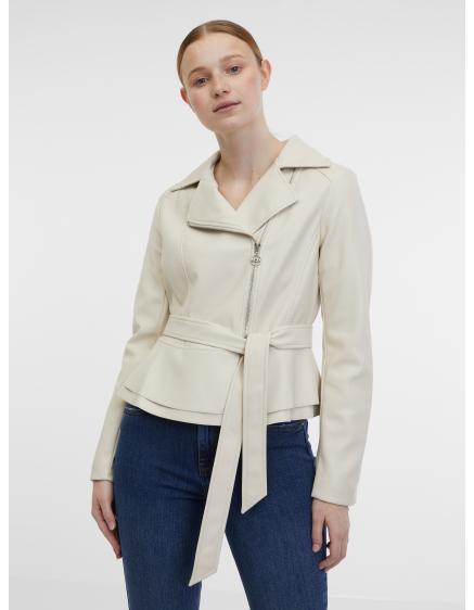 Krémová dámska kožená bunda