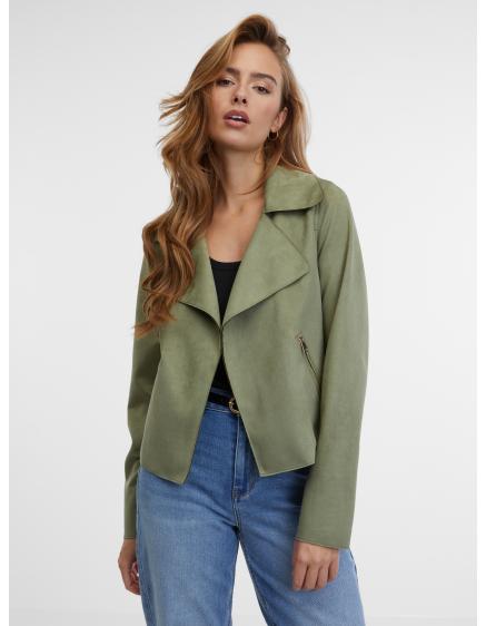 Khaki dámska bunda v semišovej úprave