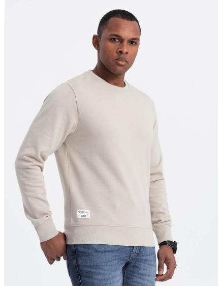 Pánska mikina BASIC s okrúhlym výstrihom svetlo béžová