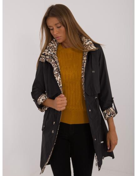 Dámsky kabát s vyhrnutými rukávmi čierny