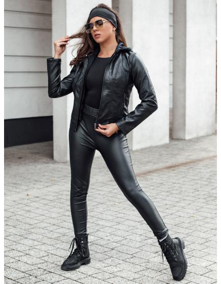 Dámska koženková bunda s kapucňou REBELLO čierna