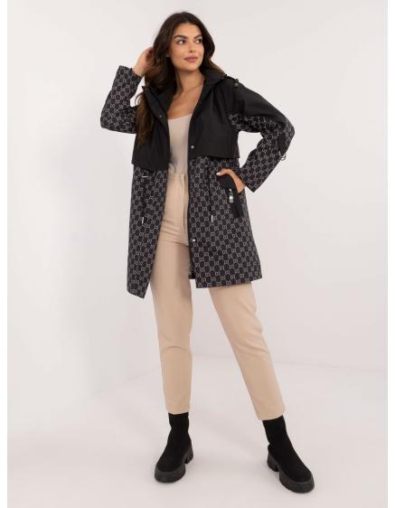 Dámska bunda parka s potlačou a vreckami čierna