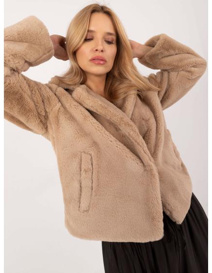 Dámska bunda s vreckami Kožušinová béžová