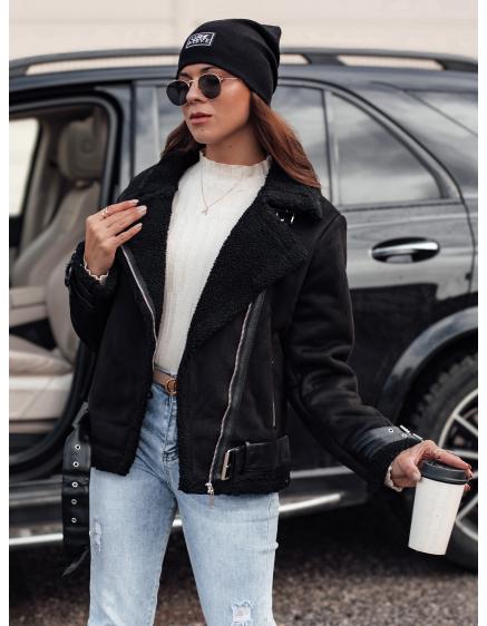 Dámska semišová bunda LEVERINO s ovčou kožou čierna