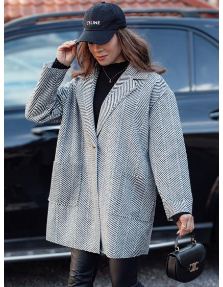 Dámsky oversize kabát ELEGANTWAY herringbone sivý