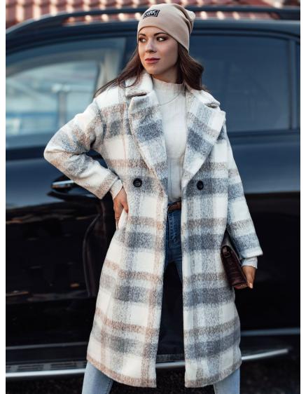 Dámsky oversize kabát MARIZZI dlhý károvaný sivý béžový