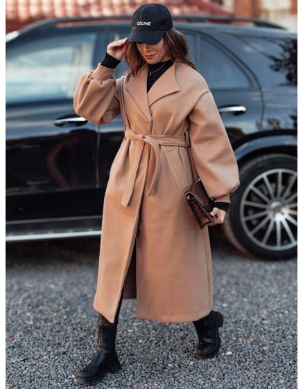 Dámsky dlhý kabát OPULENt s opaskom camel