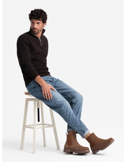 Pánske semišové slip-on topánky s vysokým zvrškom – svetlo hnedé V4 OM-FOBO-0173