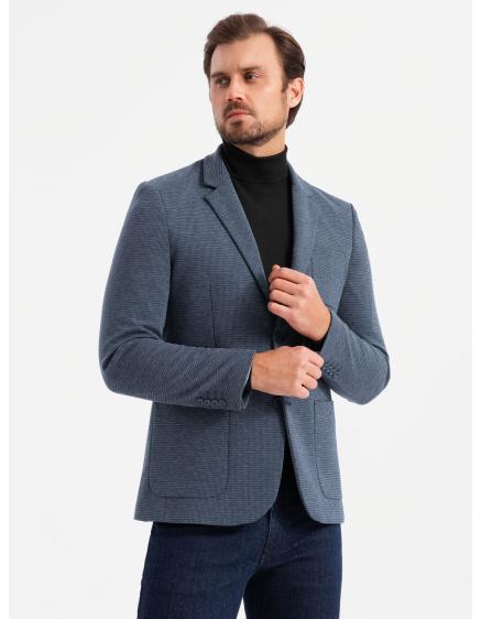 E-shop Pánske podšité sako s kapucňou a vysokým golierom - tmavomodré V3