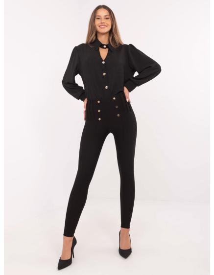 E-shop Čierne elegantné legíny s ozdobnými gombíkmi
