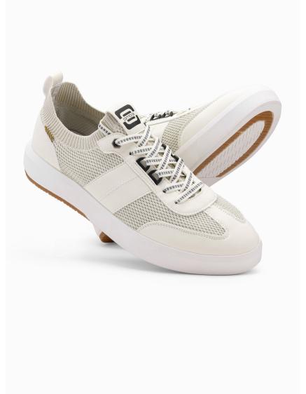 Pánske slip-on tenisky z textúrovanej tkaniny – pieskové V1 OM-FOSL-0154