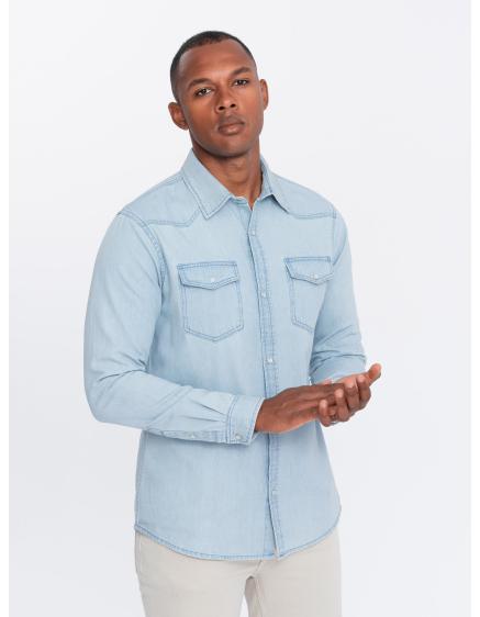 E-shop Pánske džínsové tričko s vreckami - svetlomodré V1
