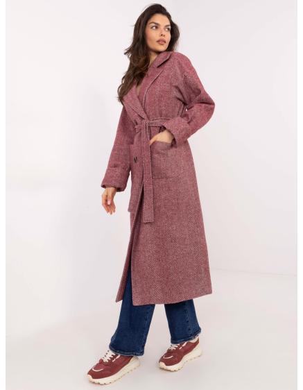 Bordový dlhý dámsky kabát s vreckami