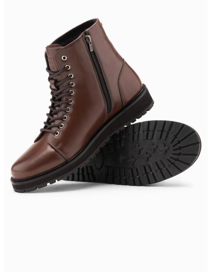 Pánske topánky s vysokým zvrškom z lesklej eko kože – tmavohnedé V2 OM-FOBO-0175