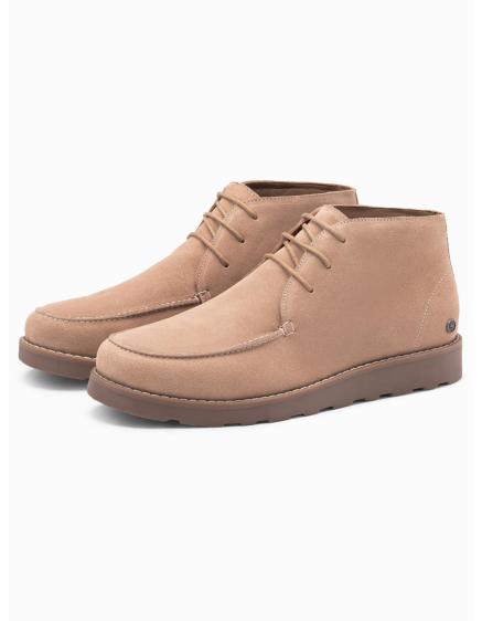 Pánske semišové členkové topánky s hrubou podrážkou – béžové V1 OM-FOCS-0164