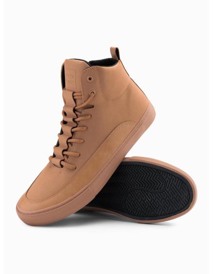 Pánske členkové tenisky s ozdobnými remienkami – hnedé V3 OM-FOSH-0176