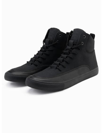 Pánske členkové tenisky s ozdobnými remienkami – čierne V4 OM-FOSH-0176