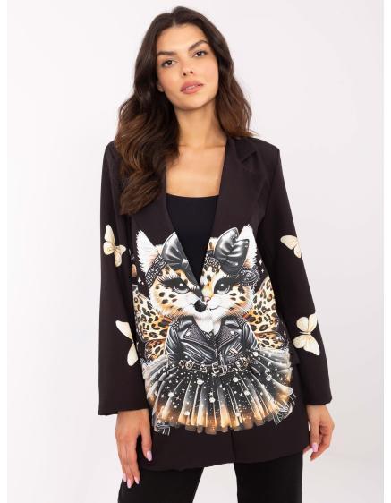 Čierna dámska bunda so zvieracou potlačou