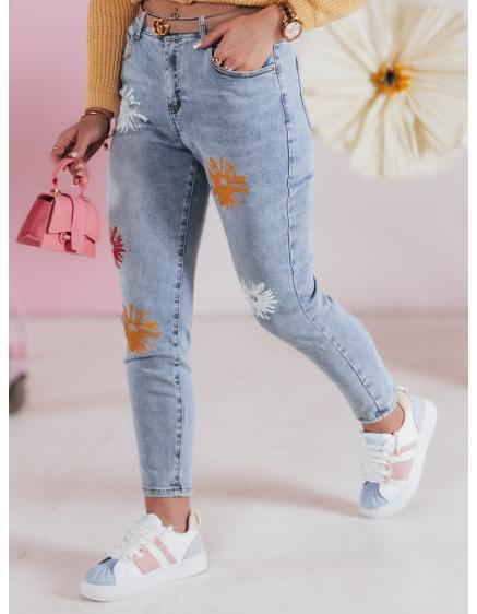 E-shop Dámske džínsové nohavice slim fit s kvetinovým vzorom FLORENSSO modré