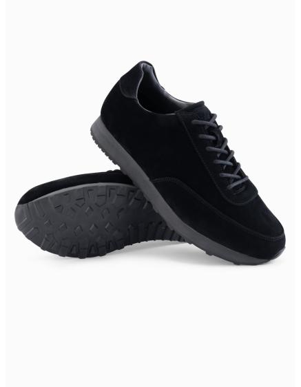 Pánske športové topánky z eko kože so semišovým povrchom – čierne V1 OM-FOCS-0161