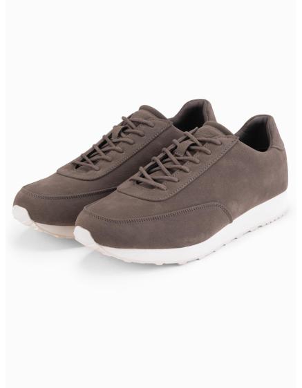 Pánske športové topánky z eko kože so semišovým povrchom – tmavohnedé V2 OM-FOCS-0161