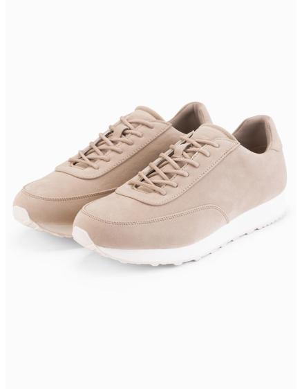 Pánske športové topánky z eko kože so semišovým povrchom – piesková V4 OM-FOCS-0161