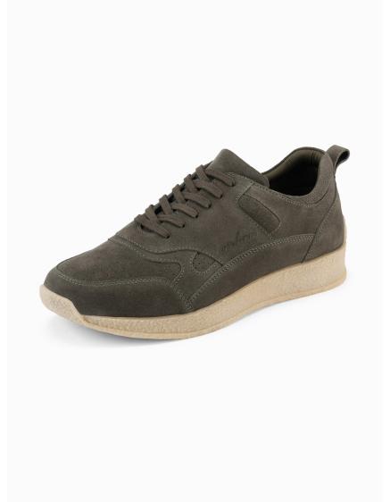 Ľahké pánske športové tenisky zo semišu – olivová V1 OM-FOSL-0205