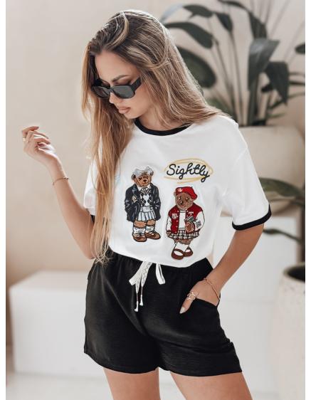 E-shop Dámske tričko nadmernej veľkosti s výšivkou CLASSY TEDDY biele