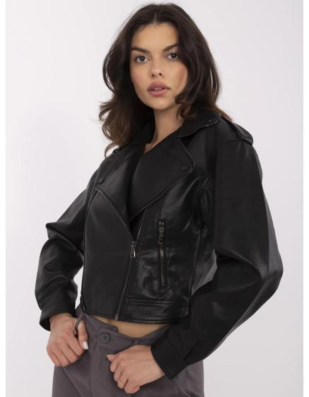 Čierna krátka bunda z eko kože