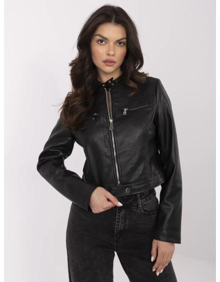 Čierna dámska motorkárska bunda z eko kože