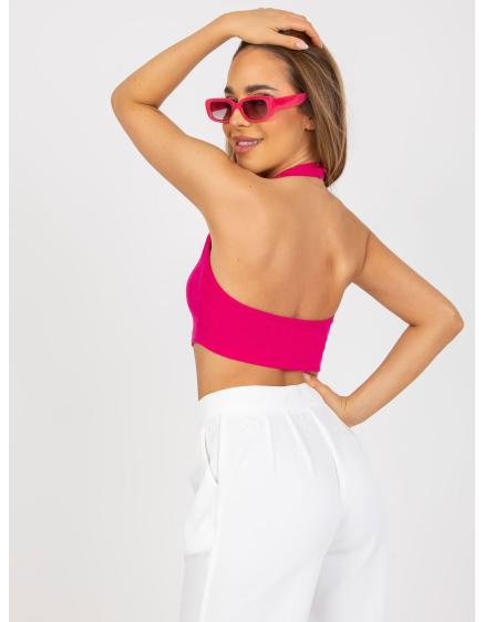 E-shop Fuchsiové basic pruhované krátke tričko s výstrihom RUE PARIS