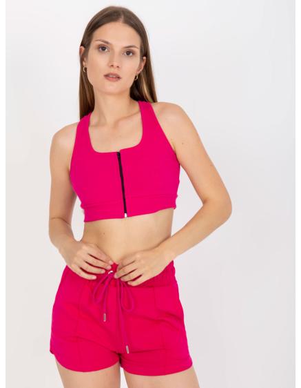 E-shop Fuchsiové pruhované basic krátke tričko so zapínaním RUE PARIS