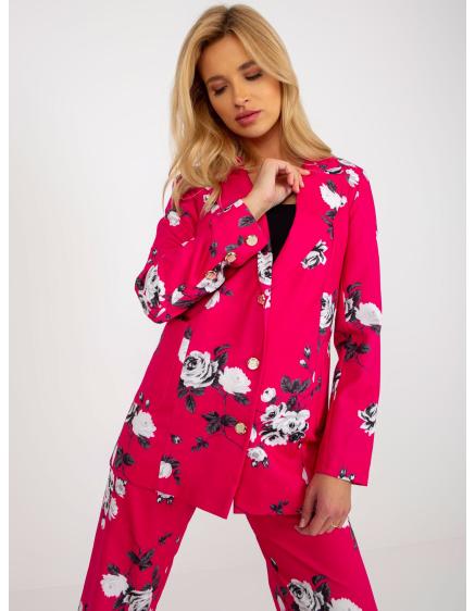 Fuchsiová elegantná bunda s kvetinovým vzorom zo súpravy