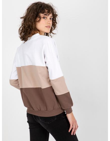 E-shop Biela a hnedá basic mikina s výstrihom do V RUE PARIS